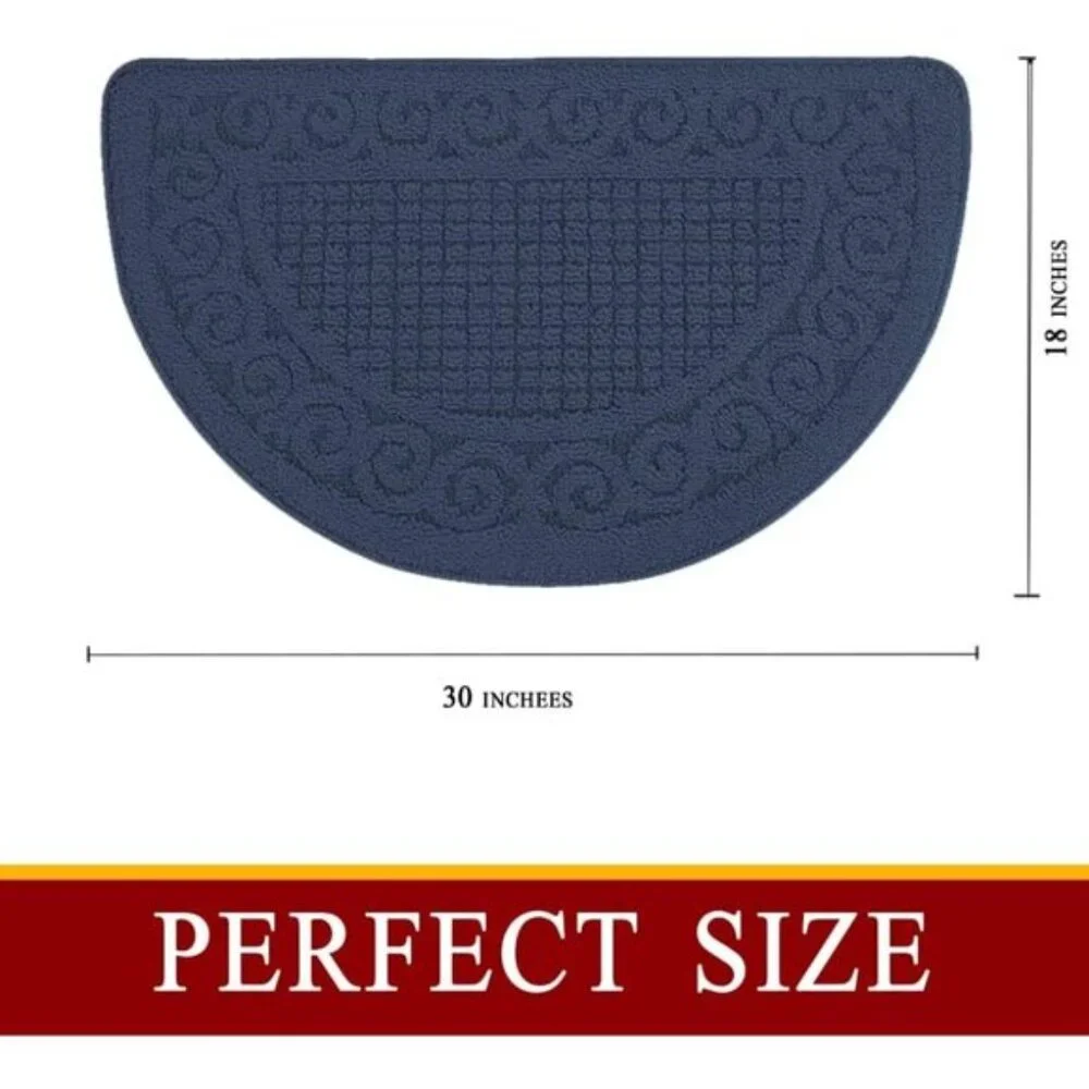 New Set of 2 Navy Kitchen Mat, Non-Skid, Washable, Absorbent Half Circle Rugs
